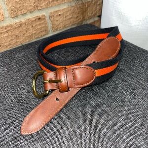 Barron’s Hunter Blue & Orange Grosgrain Leather Tab Belt Solid Brass buckel-  42